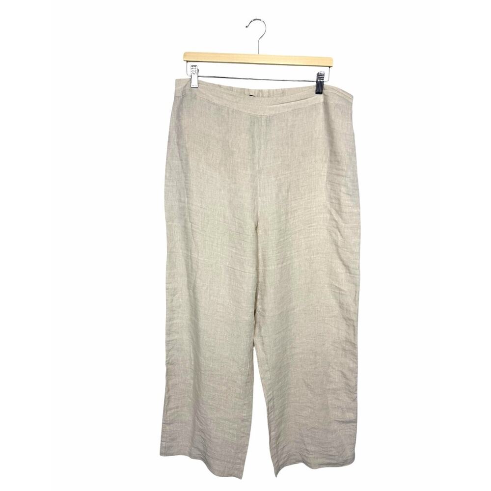 Jenni Kayne Women's XL Beige Wide Leg Linen Lagenlook Pull On Trousers EUC
